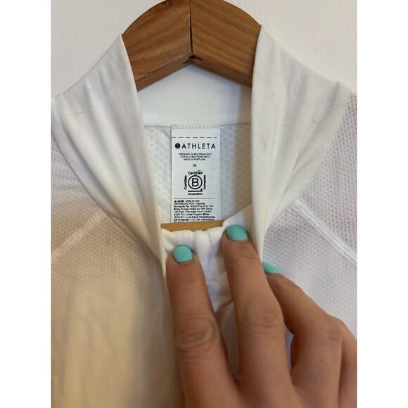 Athleta Momentum Seamless Half Zip Pullover White Medium UPF 40+ Gym Yoga - Picture 7 of 8